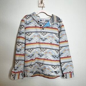 Faherty Brand Mens Organic Cotton Southwestern Geometric Henley Hoodie Medium